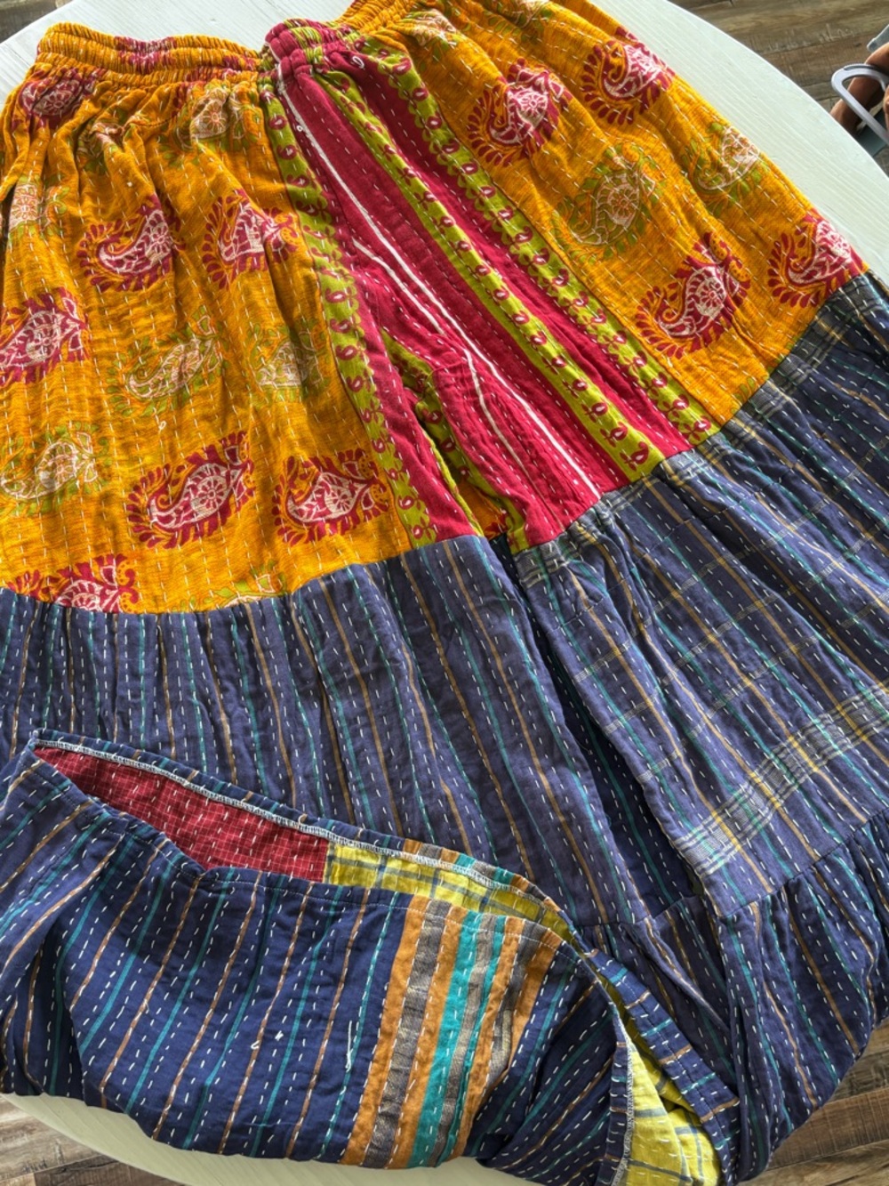 Kantha Patchwork Boho Pants - Multicolor-Fits Size M/L - Picture 3 of 7